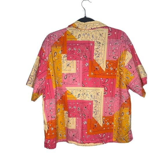 Aerie Women’s Large Poplin Pajama Top Button Front Patchwork Paisley Lounge - Picture 6 of 6